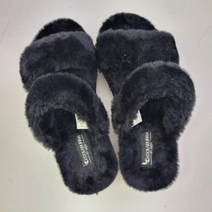 Koolaburra by UGG Faux Fur Slide Sandals Fuzz on Black 7 Medium